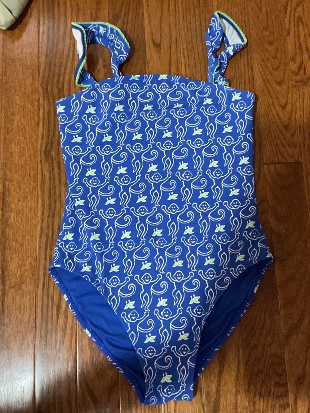 Roller Rabbit Girls Swimsuit, Blue w/Green Monkeys, Size 10-12